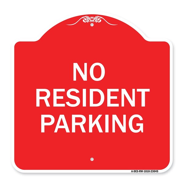 Reserved Parking Sign No Resident Parking, Red & White Aluminum Sign, 18" x 18", RW-1818-23045
